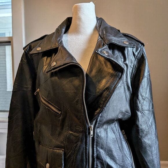 Vintage 80s/90s Leather Motorcycle Jacket Patchwork God Bless America Eagle M - Picture 5 of 13